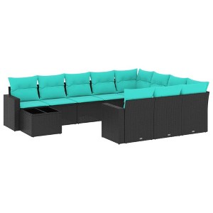 vidaXL 11 Piece Garden Sofa Set with Cushions Black and Blue Poly Rattan - 1 of 4