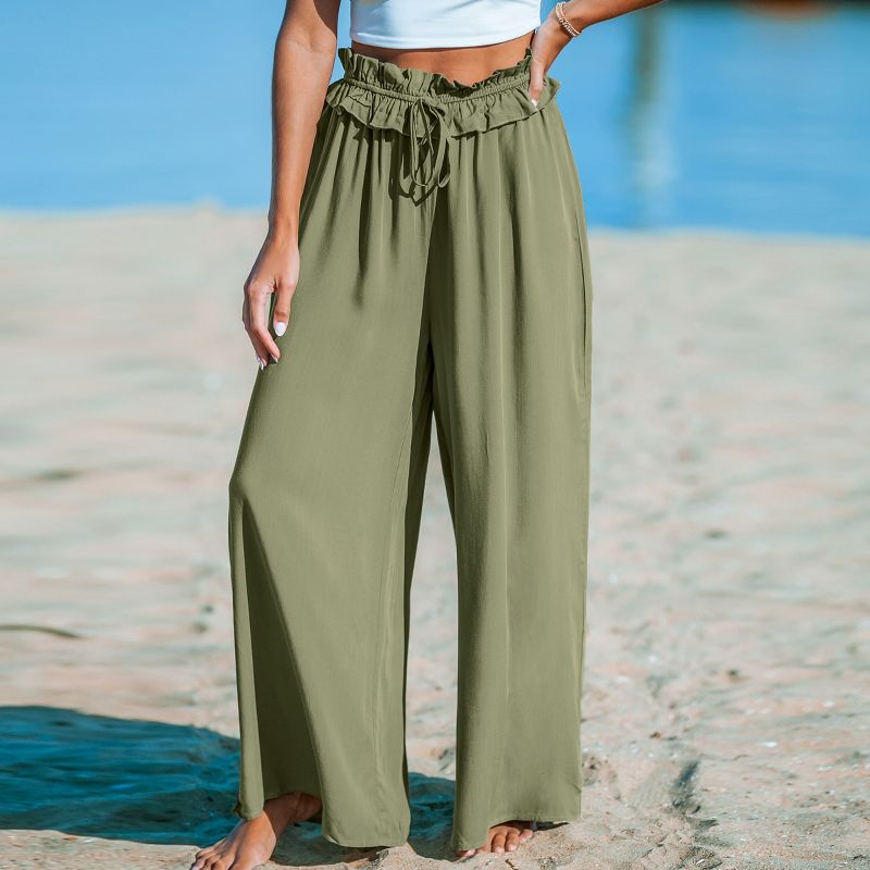Women's Olive Paperbag Wide Leg Pants - Cupshe, 2 of 5