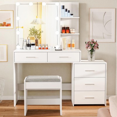 USIKEY 43.5in Large Vanity Desk with Mirror and 10 LED Lights