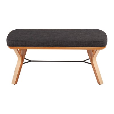 42" Natural Wood and Charcoal Fabric Bedroom Bench