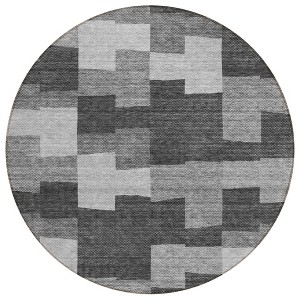 Gray Silver And Charcoal Geometric Washable Indoor Outdoor Area Rug - 1 of 4