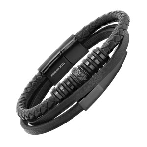 Steeltime Men's black layered braided leather and black ip stainless steel Id bracelet - 1 of 4