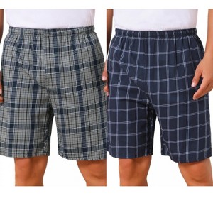 INSPIRE CHIC Men's Summer Lounge Elastic Waist Plaid Sleep Shorts 2 Packs - 1 of 4