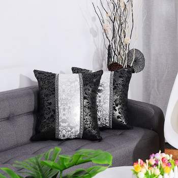 PiccoCasa 2 Pcs 18" x 18" Polyester Plaid Bed Sofa Decorative Pillow Cover Black and Silver