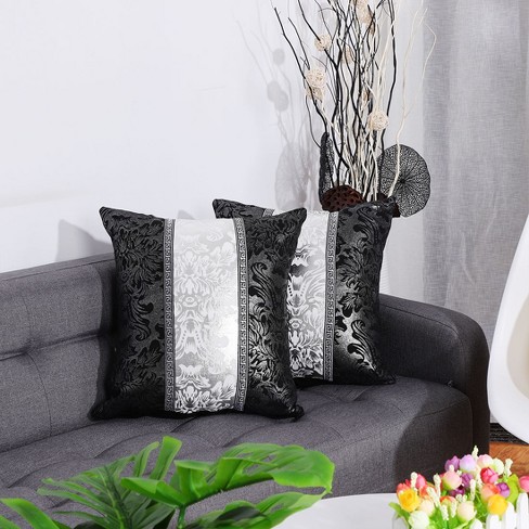Piccocasa 2 Pcs 18 X 18 Polyester Plaid Bed Sofa Decorative Pillow Cover  Black And Silver : Target