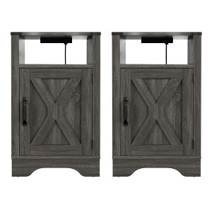 Kumasinova 1PC/2PCS Farmhouse Nightstand,Side Table with Charging Station and Open Shelf,Modern End Table with X-Door for Bedroom,Living Room - 1 of 4
