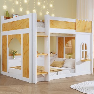 Whisen Twin Over Twin Bunk Bed with Storage Shelves,Window,and Two Doors - 1 of 4