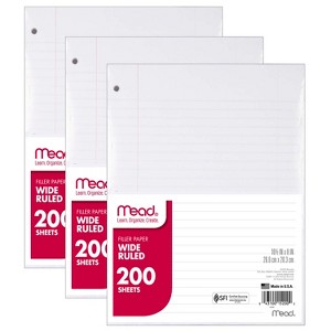 Mead Notebook Filler Paper, Wide Ruled, 200 Sheets Per Pack, 3 Packs - 1 of 4