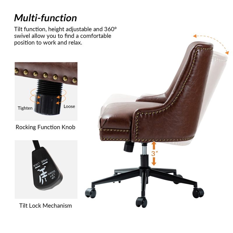 Xavier Faux Leather Office Task Chair with Nailhead | Karat Home, 4 of 12