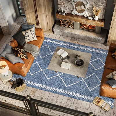 Handmade Blue/Ivory Synthetic Trellis 4' x 6' Rug