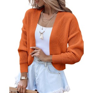 Clearlove Women's Cropped Drop Shoulder Cardigan Long Sleeve Open-Front Knit Shrug Jacket - 1 of 4