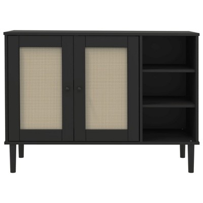CLIHOME Rattan Look Sideboard, Solid Pine, Bedside Table With Storage, Bedside Table Sideboard for Bedrooms