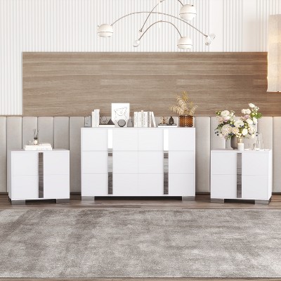 3-Piece Bedroom Furniture Set, 6-Drawer Dresser & 2 Nightstands with Metal Handles, Storage for Bedroom & Living Room - ModernLuxe