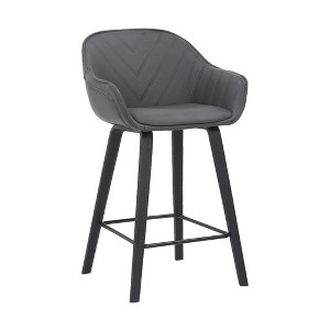 26" Crimson Faux Leather Wood Counter Height Barstool Gray - Armen Living - 1 of 4