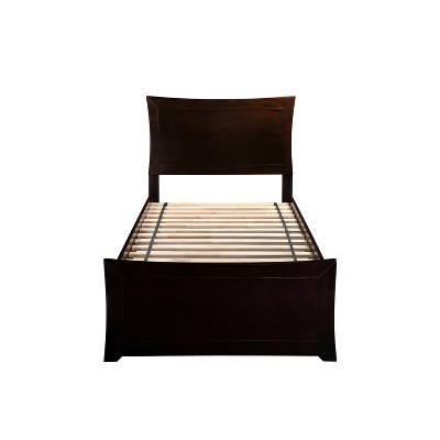 Platform Bed with Footboard & Trundle - Modern Storage Bed Frame - Sliding Guest Bed