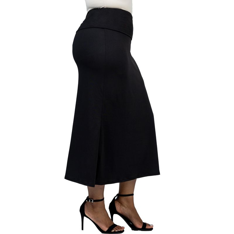 24seven Comfort Apparel  Comfortable Plus Size Foldover Maxi Skirt, 2 of 4