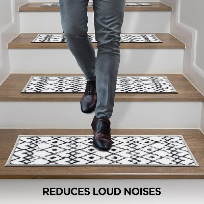 Cream and Black Geometric Nylon Non-Slip Stair Treads Set of 4