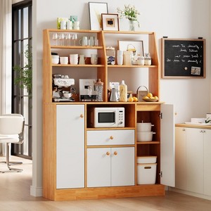 Wood Sideboard Buffet Cabinet, Large Cupboard Cabinet with Storage, Freestanding Kitchen Pantry Cabinets with Drawers, Adjustable Shelf & Storage Rack - 1 of 4
