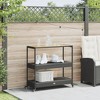 vidaXL Bar Cart 3-Tier Black Poly Rattan and Solid Wood Acacia - 3 of 4