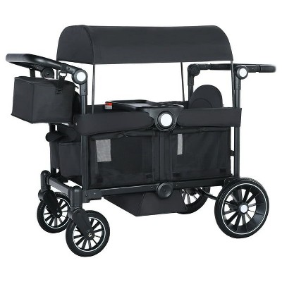 Kinder King Folding Wagon Stroller for 2 Kids, Adjustable Handle, All-Terrain Shock-Absorbing Wheel, Detachable Tray, Diaper Bag