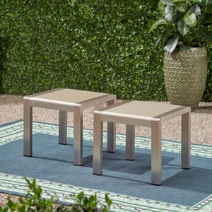 GDFStudio Crested Bay Outdoor Aluminum and Tempered Glass Side Tables (Set of 2) - 1 of 4