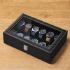Premium 12-Slot Watch Box, Large Glass Lid, Removable Pillows, Black Synthetic Leather Organizer with Black Lining - Ideal Gift for Watch Enthusiasts - 4 of 4