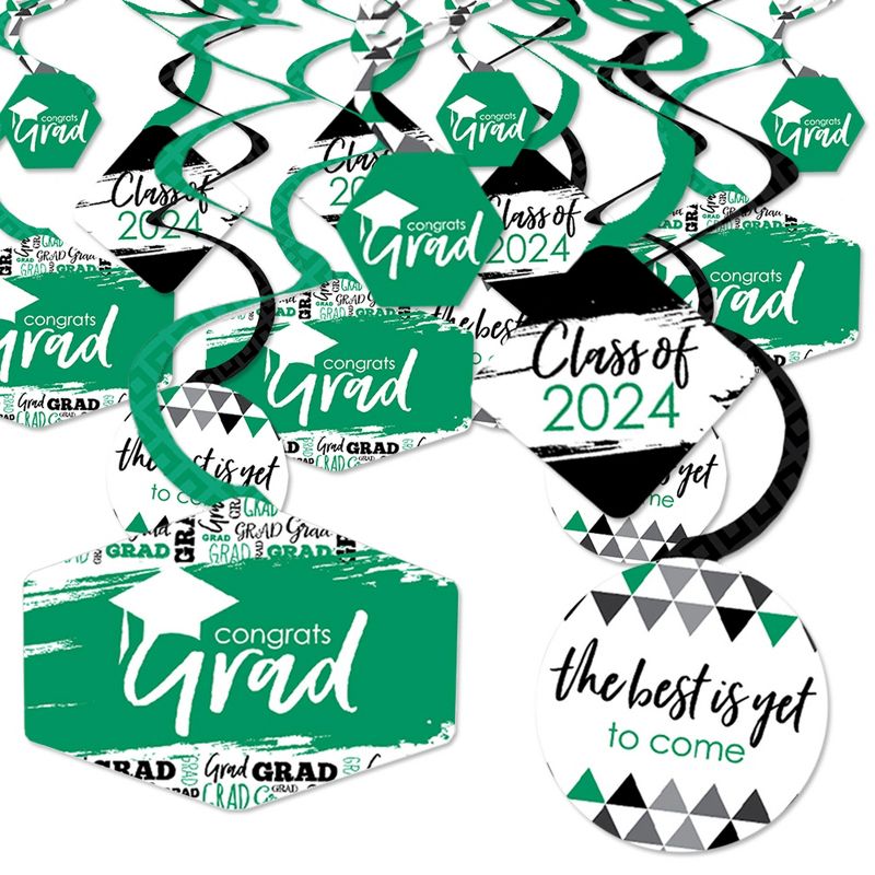 Big Dot of Happiness Green Graduation Class of 2024 Decorations Hanging Swirls - Set of 40, 1 of 9
