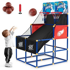 TopComfy Youth Portable Basketball Hoop Dual Shot Arcade Educational Game for Kids 3+ Indoor Outdoor Play with 4 Balls, Black, 21.65"*13.78"*9.84" - 1 of 4