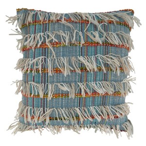 Saro Lifestyle Shaggy Striped Throw Pillow With Down Filling - 1 of 3