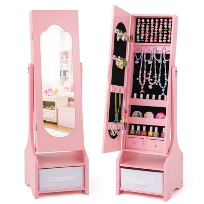 Infans Kids Jewelry Cabinet with Full-Length Mirror Drawer 2 Adjustable Tilt Angles
