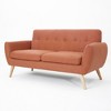 Fabric Mid-Century Modern Loveseat with Button-Tufted Waffle Stitch & Rubberwood Legs - 4 of 4