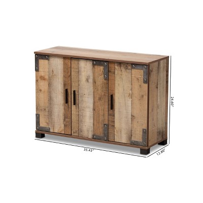 Rustic Brown Wood 3-Door Shoe Cabinet with Metal Accents