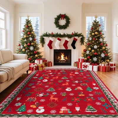 Christmas Rugs for Living Room Bedroom, Non Slip Santa Claus Washable Area Rugs