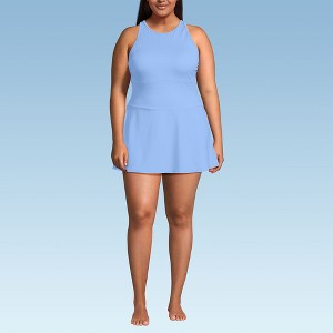 Lands' End Women's Chlorine Resistant Tugless High Neck Swim Dress One Piece Swimsuit - 1 of 4