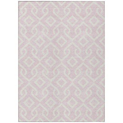 Pink And Ivory Geometric Washable Indoor Outdoor Area Rug