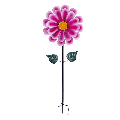 Evergreen 75"H Pink Flower Statement Wind Spinner