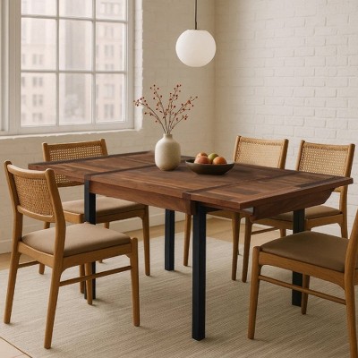 Royal Hampton 83 Inch Extendable Rectangular Dining Table, Handcrafted Mango Wood Top with Iron Legs