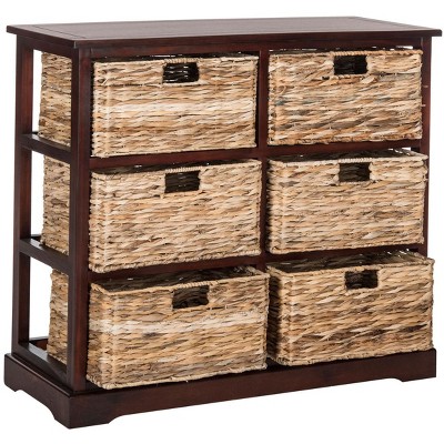 Cherry Pine 6-Basket Wicker Storage Chest