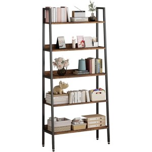 5 Tier Farmhouse Wood Bookcase with Adjustable Feet, Mid-Century Metal Frame Open Shelf Storage Rack for Home Office, Bedroom, Living Room - 1 of 4