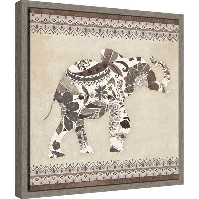 Boho Elephant Floral Earth Tones Canvas Print 16" x 16"