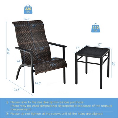 Brown PE Rattan and Steel 3-Piece Outdoor Bistro Set