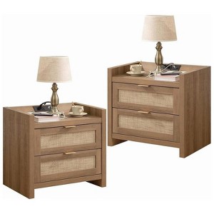 Nightstands Set of 2, Rattan Night Stand, Bedside Tables with 2 Drawers, End Tables for Bedroom Living Room and - 1 of 4