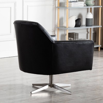 Phoenix Black Leather Gel Modern Swivel Barrel Accent Chair