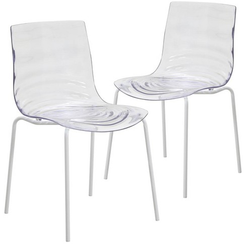 LeisureMod Kitchen and Dining Stackable Chair in Stainless Steel Base Set of 2 in Clear - image 1 of 4