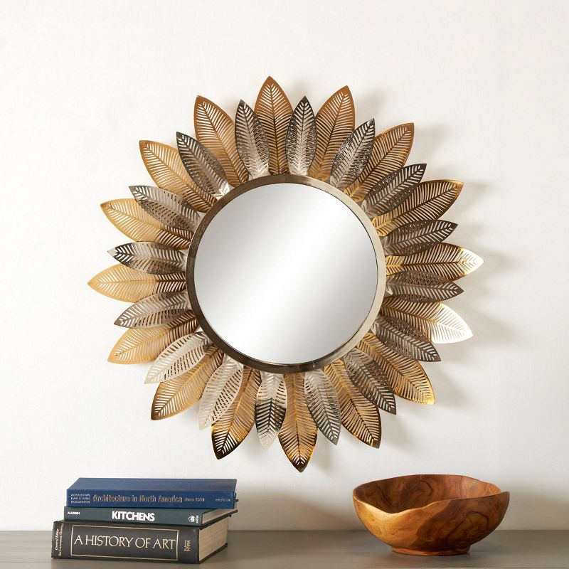 31&#34;x31&#34; Metal Abstract Layered Leaf Wall Mirror with Flower Shape Gold - Olivia &#38; May, 2 of 4