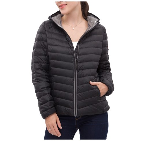 Black packable puffer jacket online