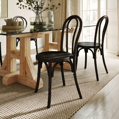 Early American Elm Wood Stackable Dining Chair with Curved Back