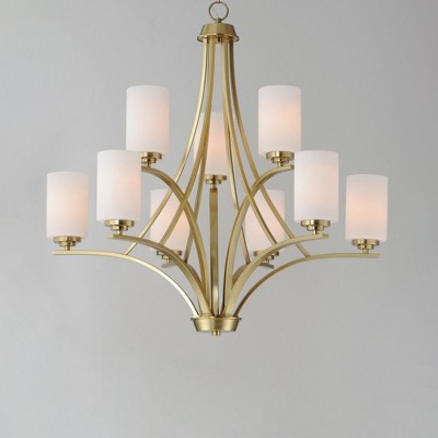 Satin Brass 9-Light Chandelier with Opal White Glass Shades