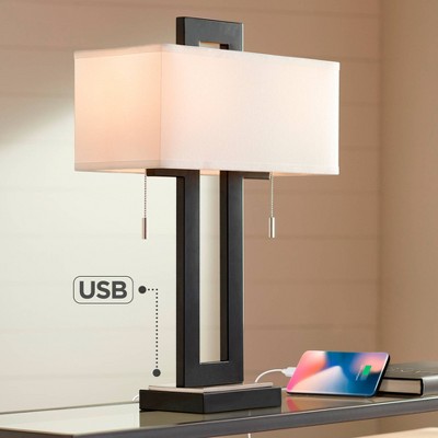 Black Metal Rectangular Table Lamp with USB Port