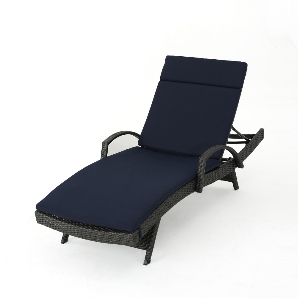 Salem Gray Wicker Adjustable Chaise Lounge with Arms - Navy - Christopher Knight Home